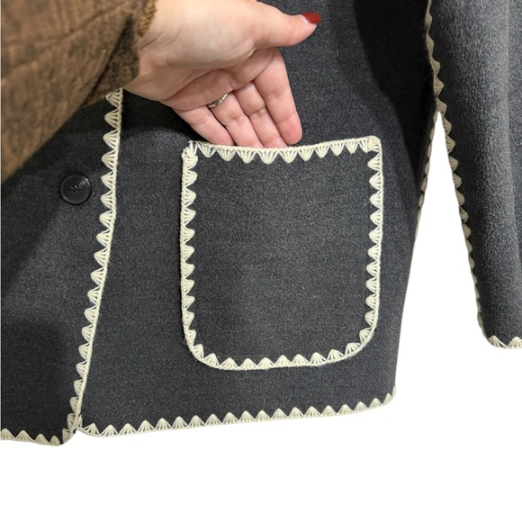 Commense Jacket Matching Scarf Woman’s Size Medium Gray Contrast Trim Pockets - Picture 5 of 12